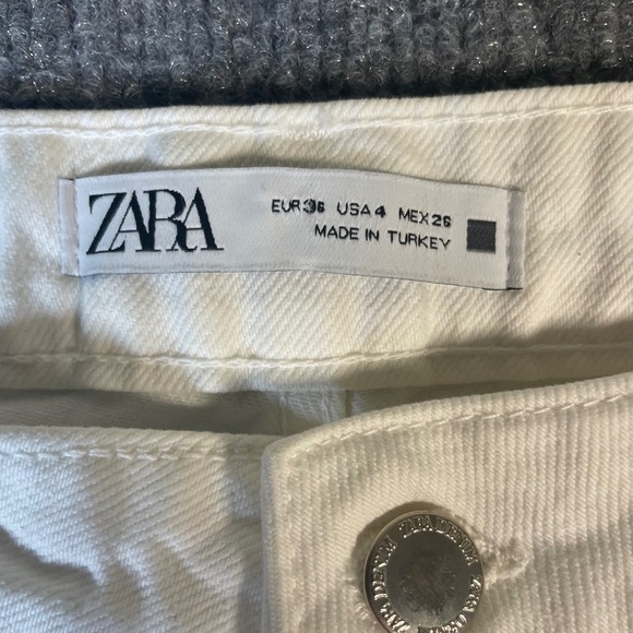 Zara Women White Denim Wide Leg Crop Jeans Size 4 - 30x28 Casual‎ Baggy Pockets - Picture 8 of 12